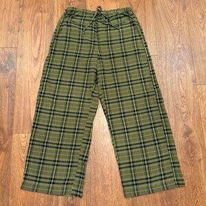 Free People - Hudson Canyon Drawstring Pant - Green/Black Plaid - Size Large